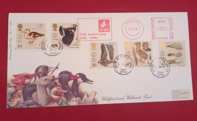 1996 Wildfowl Wetlands Fourpenny First Day Cover rare Orford CDS & Meter Mark