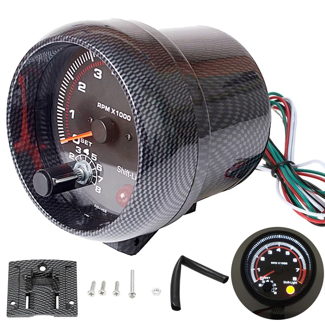 12V 3.75" Universal Car Tachometer Gauge 8000RPM Carbon Fibre LED Backlit W0D1