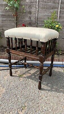 Beautiful Vintage Wooden Tall Padded Decorative Piano Stool With Shelf (C2) 3