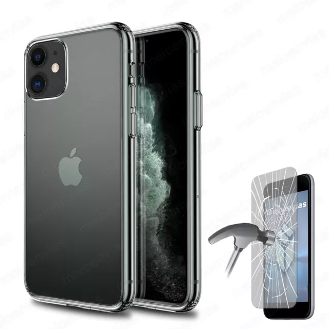 Funda para iPhone 11 (6.1) + CRISTAL TEMPLADO Opcional Gel TPU 100% Transparente