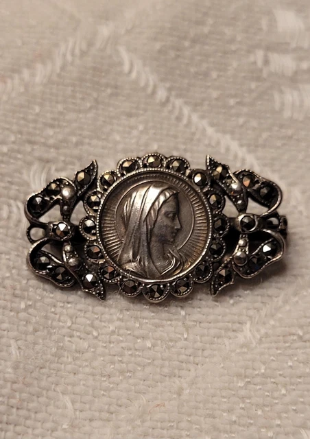 Broche Ancienne Scarabée En Argent Massif Avec Marcassites