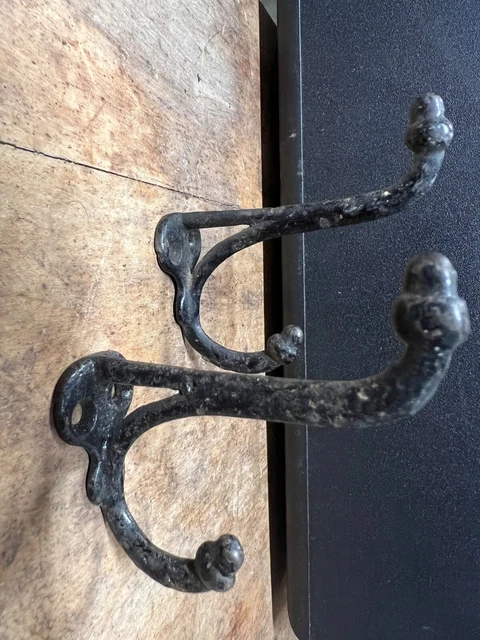Lot of 2 Vintage Double Acorn Tip Cast Iron Coat Hat Hook