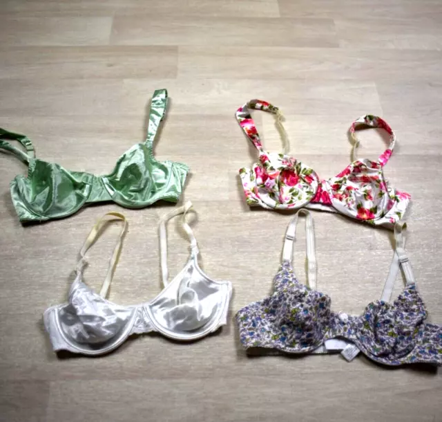 90s Y2K Lot Of 4 VTG Unlined Underwire Bras Floral Green White 34B