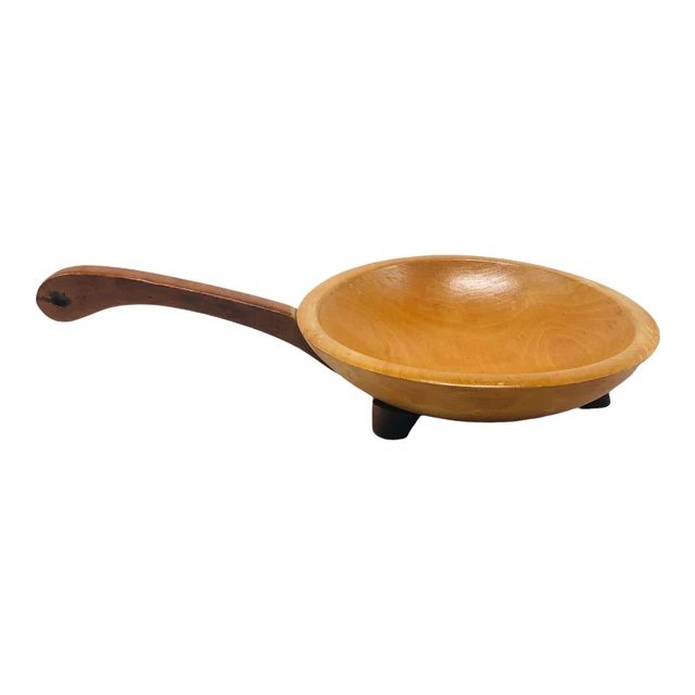 VTG MCM MUNISING Footed Wood Dough Bowl Handle Serving Dish Rustic Farmhouse