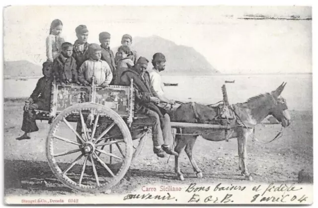 CARTOLINA DI PALERMO ,CARRO SICILIANO - Ed. STENGHEL &Co. viaggiata 1904