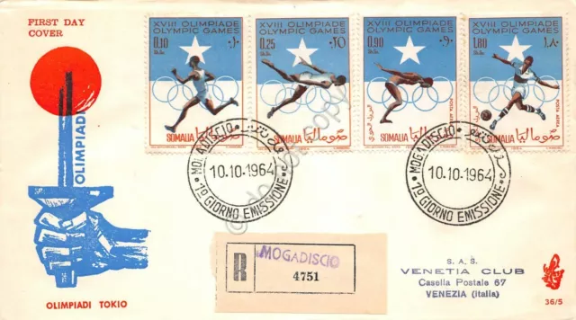 FDC Venetia - Somalia 1964 - Olimpiadi di Tokio - raccomandata viaggiata