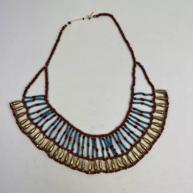 Vintage Necklace Cleopatra Bead  Collar Egyptian Revival Faience Mummy Art Deco