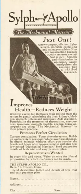 1929 Sylph Apollo Co Toledo Ohio Mechanical Massager Improves Health Print Ad