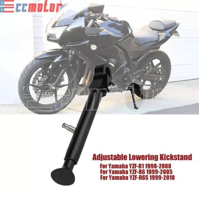 Adjustable Lowering Kickstand Side Kick Stand Kit for Yamaha YZF R1 R6 R6S Black