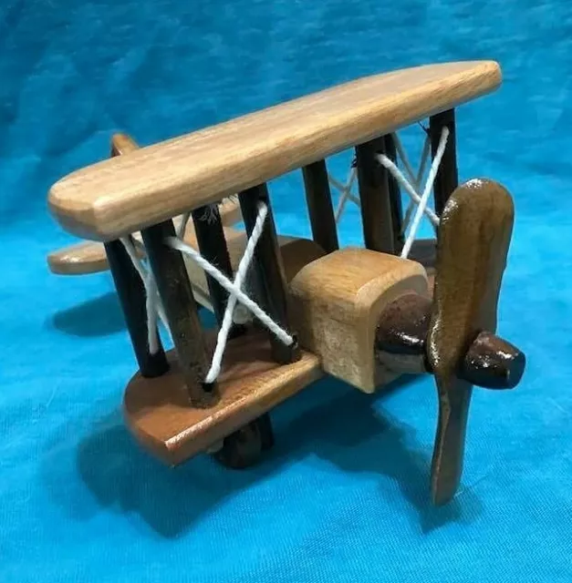 Wooden decor - Bi-Plane Airplane - Moveable propeller, wheels, and tailwing