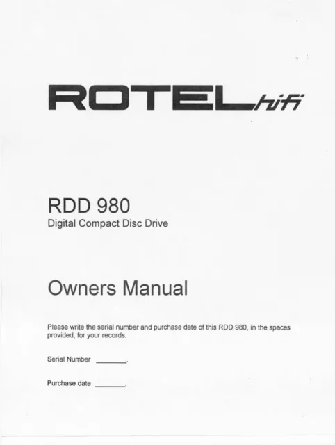 Bedienungsanleitung-Operating Instructions pour Rotel RDD-980