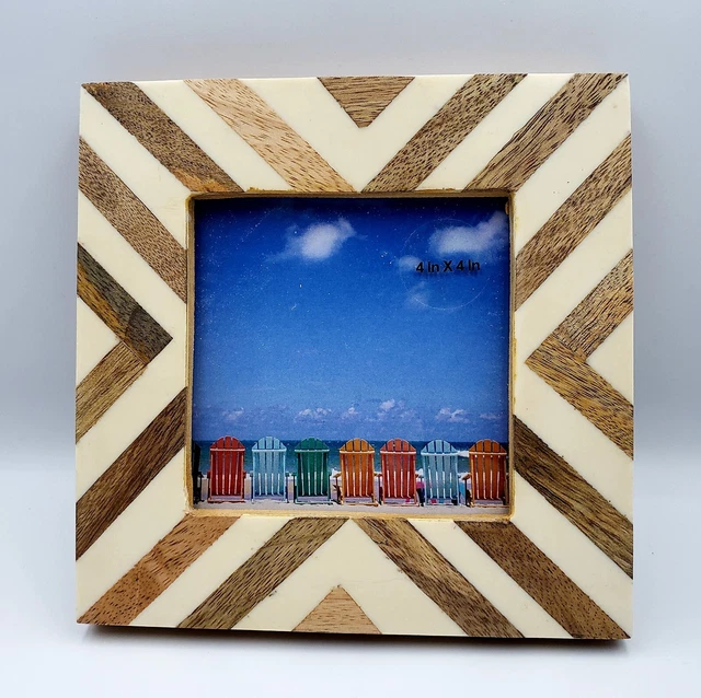 4 X 4 Inlaid Wood  Picture Frame outside 6 x 6