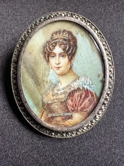 Superb Antique French Sterling Silver Cameo - Hand Painted -Signed St Martial