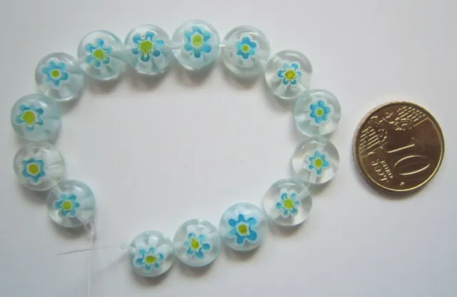 Perlas círculo cristal milflores 10 mm X 15 UNIDADES azul transparente abalorios