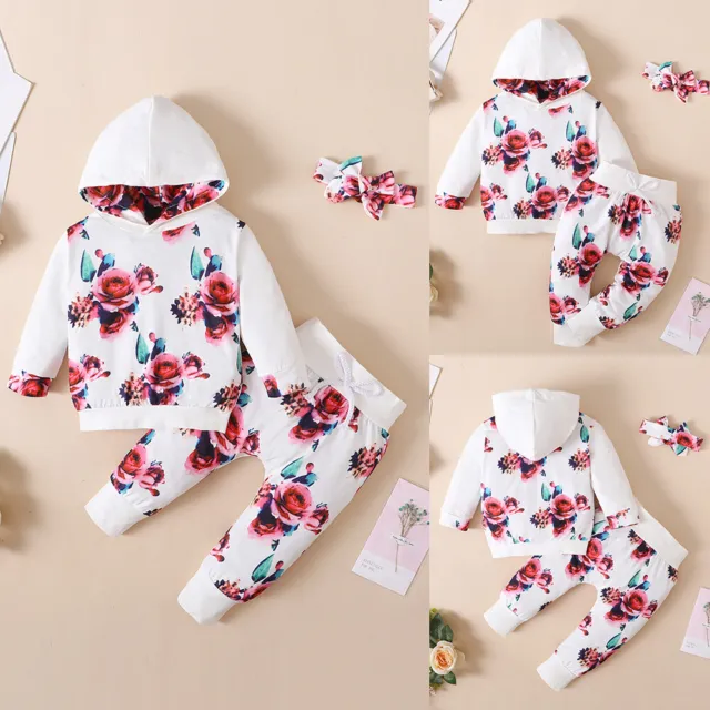 Abbigliamento neonata bambina top floreale con cappuccio pantaloni abiti per bambini set tuta