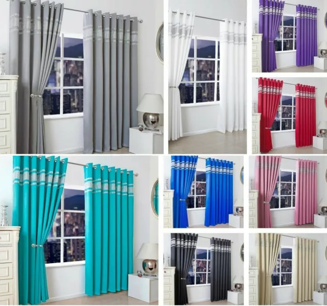 Thermal DIAMANTE Ready Made Curtain Pair Ring Top Light Reducing Eyelet Curtains