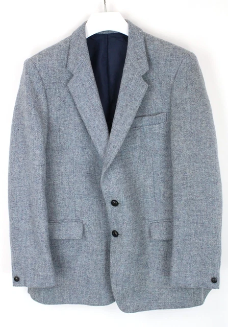 Harris Tweed Giacca Uomo ~ Medio Monopetto Lana con Motivo Foderato Blu