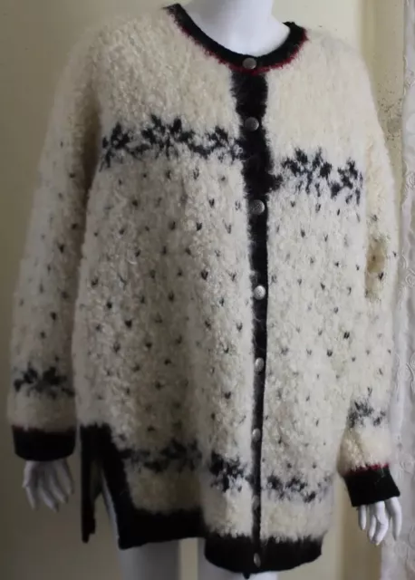 Jones New York Sz L MOST AMAZING 58% Mohair Hand-Knit Fluffy Cardigan Sweater