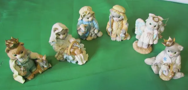 Enesco Calico Kittens Nativity  6 Figures Priscilla Hillman 1993 No Box