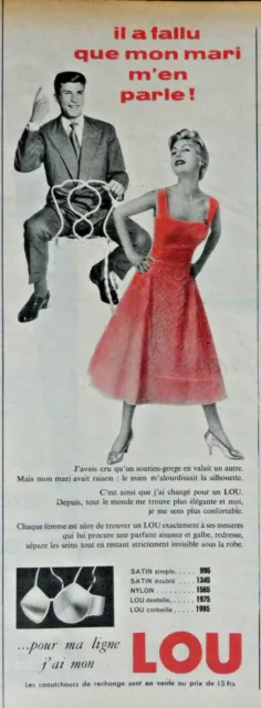 Publicité De Presse 1957 Le Soutien-Gorge Lou En Satin Simple Ou Dentelle