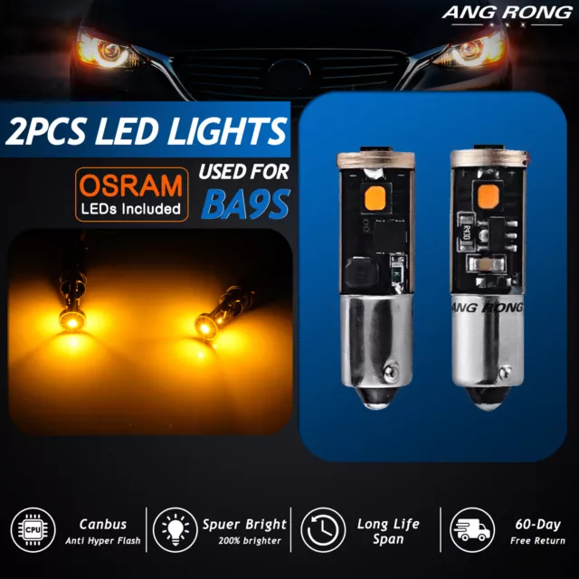 2x Canbus Ampoules Orange Ambre BA9S T4W SMD 3838 LED Veilleuse Lampe 12V