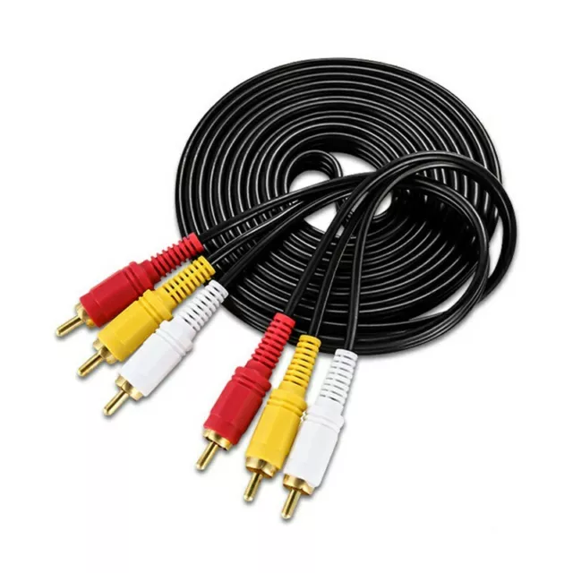 3 RCA Male to Plug Cable/Lead - PHONO Audio & Video Composite AV TV/DVD Wire 3m