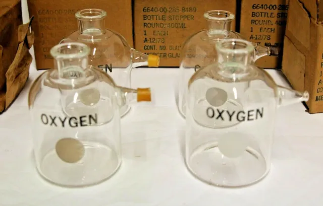 Bouteille de laboratoire vintage Mercer Glass Works « Oxygène » Pyrex 400 ml 2