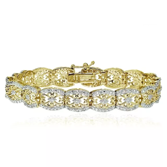 18K Gold Tone 0.25ct Natural Diamond Filigree Tennis Tennis Bracelet in Brass