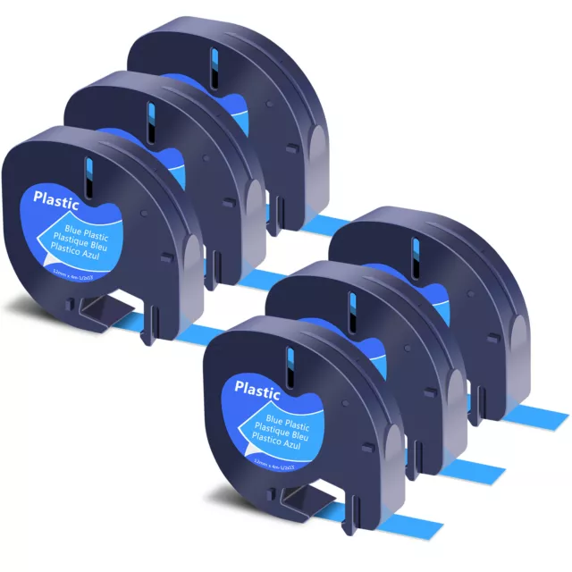 6PK 1/2'' Black on Blue Plastic Label Tape for Dymo Letra Tag LT 91335 12mm QX50