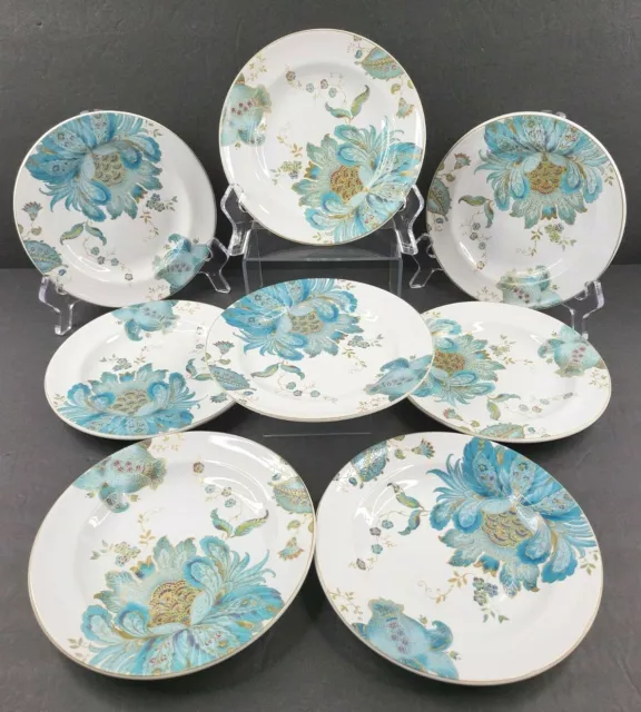 (8) 222 Fifth Eliza Teal Appetizer Plates Set 6 1/2" Floral Porcelain Flower Lot