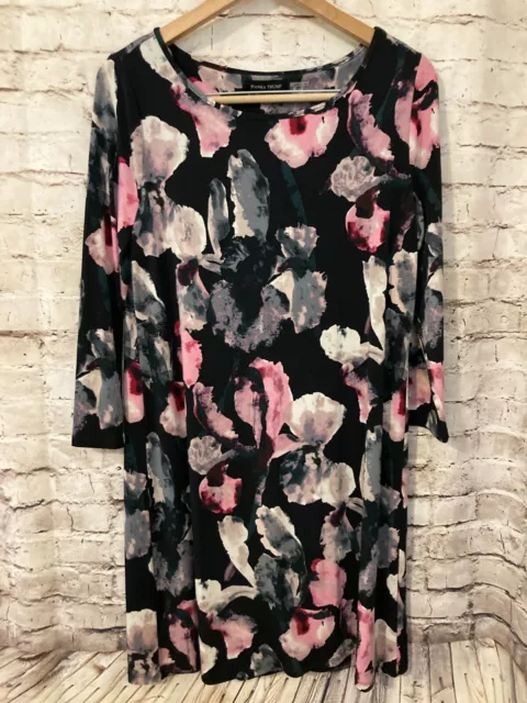 Ivanka Trump Dress Womens Large Black Floral Watercolor Long Sleeve Stretch