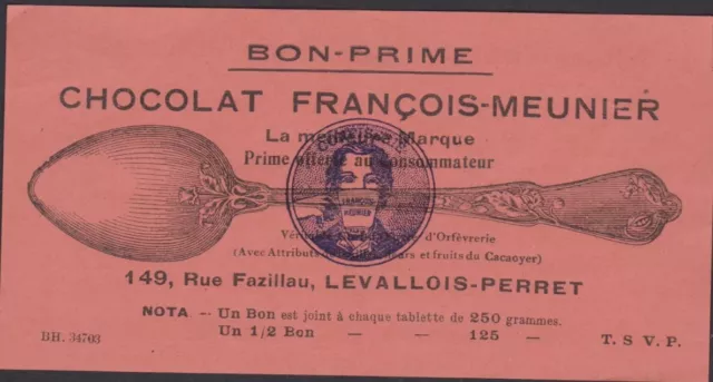 Ancien Bon-Prime Chocolat Francois-Meunier De Couleur Orange