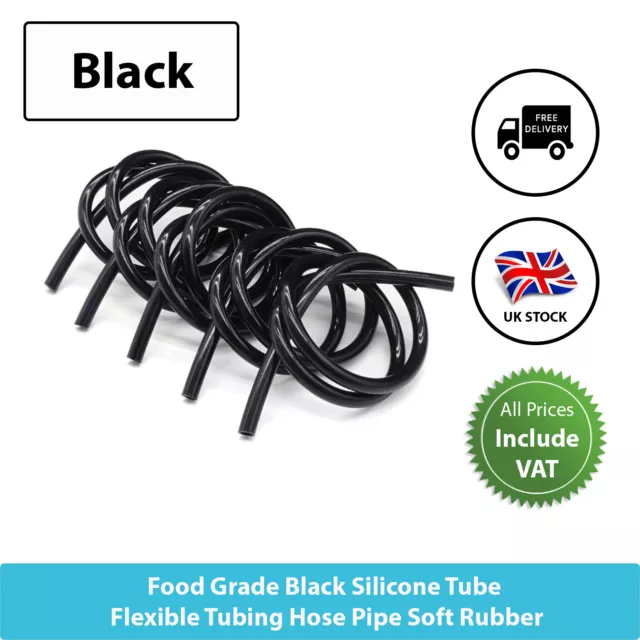 Food Grade Black Silicone Tube Flexible Tubing Hose Pipe Soft Rubber UK FastFree