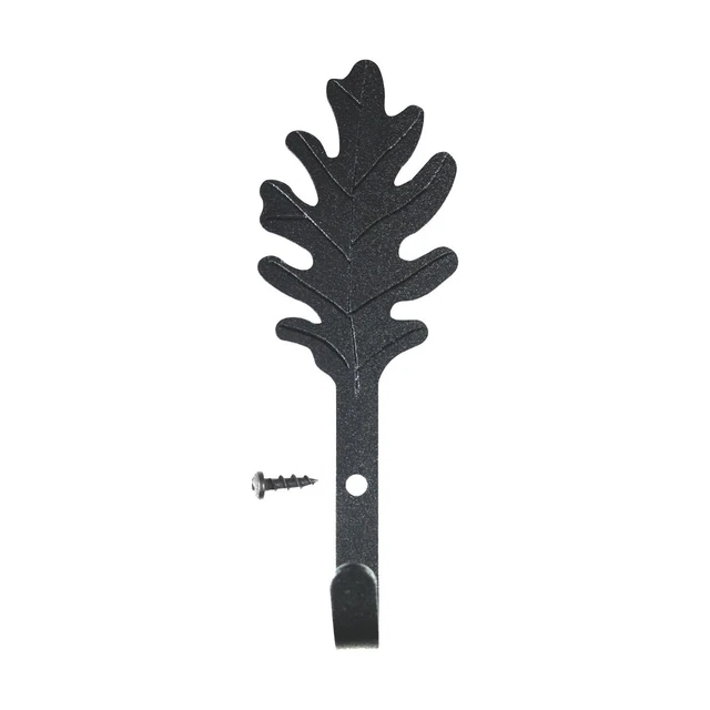 Coat Robe Wall Mount Hooks Black Wrought Iron Leaf Shaped 5" Hat Hanger