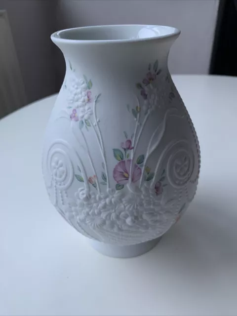 Vintage AK Kaiser Germany White Bisque Floral Porcelain Vase 0250 M Frey