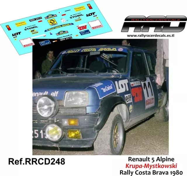 DECAL/CALCA 1/43; Renault 5 Alpine; Kruupa-Mystkowsky Rally Costa Brava 1980