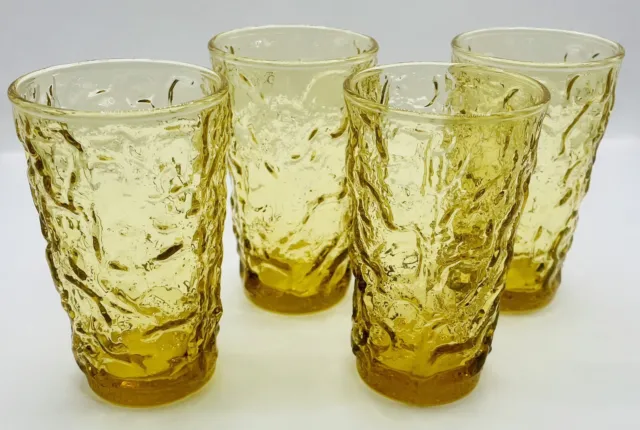 Set Of 4 Vintage Anchor Hocking Lido Milano Amber Gold Juice Glasses