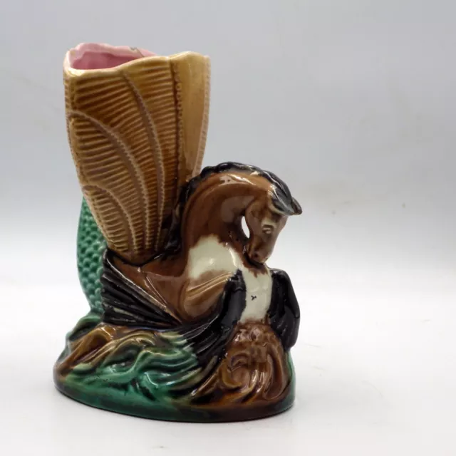 ANTIQUE MAJOLICA 19th Century English Pottery Hippocampus SEA HORSE