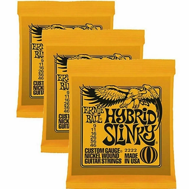 3 x Ernie Ball Hybrid Slinky Electric Guitar Strings 9-46. 3 Packs p/n 2222