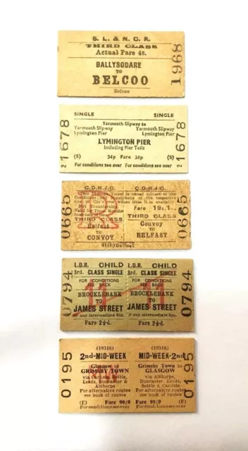 UK 5X Railroad Railway Vintage Tickets Edmondson Type Nice British Lot!