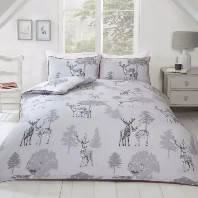 Sherwood Stag Single Duvet Cover & Pillowcase Set Woodland Deer Trees Bedding