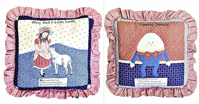 2 Almohadas Hechas a Mano de Colección Madre Ganso Enfermera Rima Mary Little Lamb Humpty Dumpty