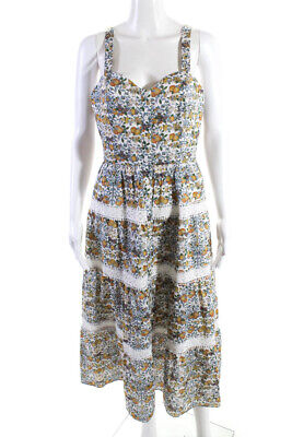 Antonio Melani Womens Tiered Ruffle Button Down Midi Dress White Size 6