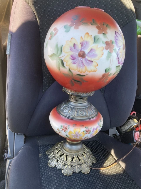 Vtg Victorian Style Hand Painted Gwtw Banquet Parlor Lamp Ball Globe 22” 3 Way