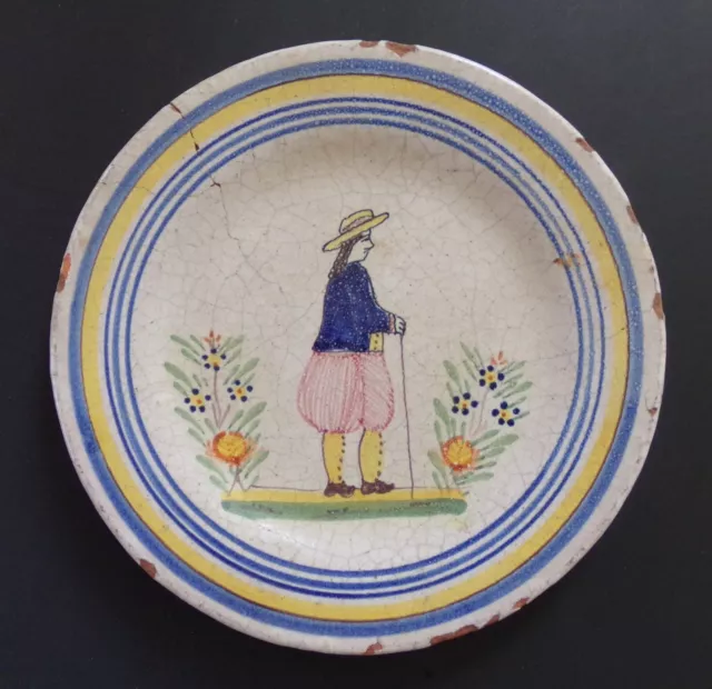18th Century? French Faience Tin Glazed Earthenware, Hand Painted Gentleman