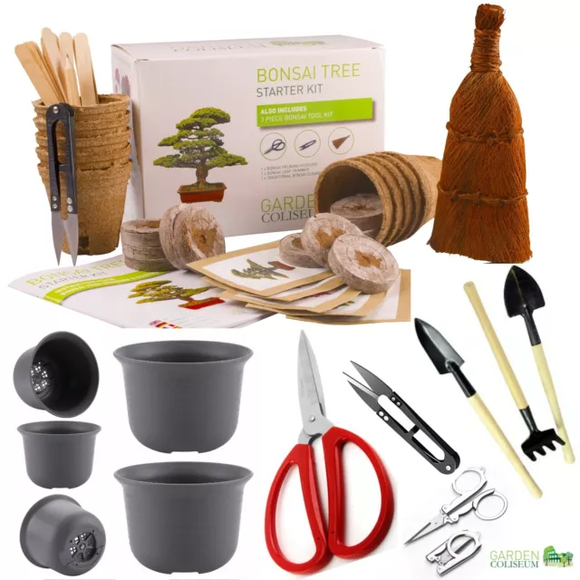 BONSAI TREE KIT. Grow 6 types seeds Gardening Gift Set plus Bonsai tools & pots