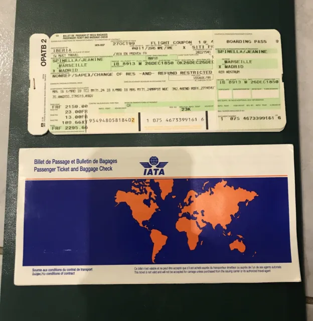 Ancien Billets d'avion TCA AIR CANADA AIR FRANCE 1962 voyage tickets
