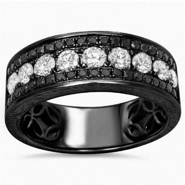 3Ct Round Lab-Created Diamond Men's Engagement Band Ring 14K Black Gold Plated