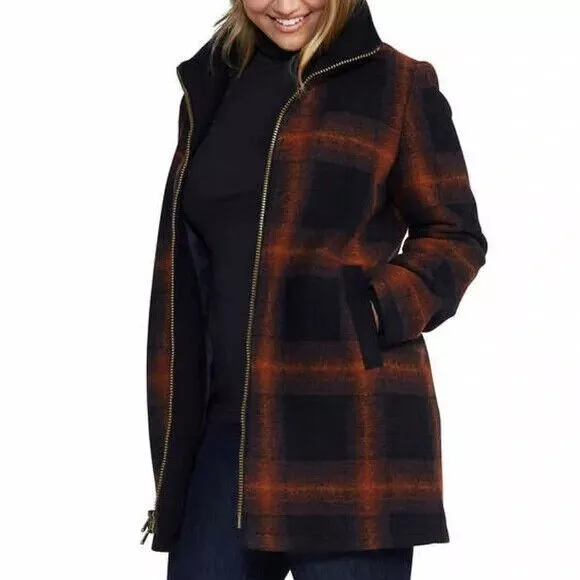 Pendleton Women's Wool Blend Walker Coat Navy / Copper Plaid Variety Sizes