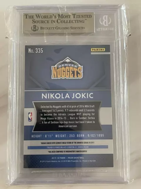 Nikola Jokic 2015 Panini Prizm Rookie #335 BGS 9.5 Gem Mint RC Card 2